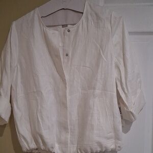 Lightweight White Women's Drawstring Linen Jacket